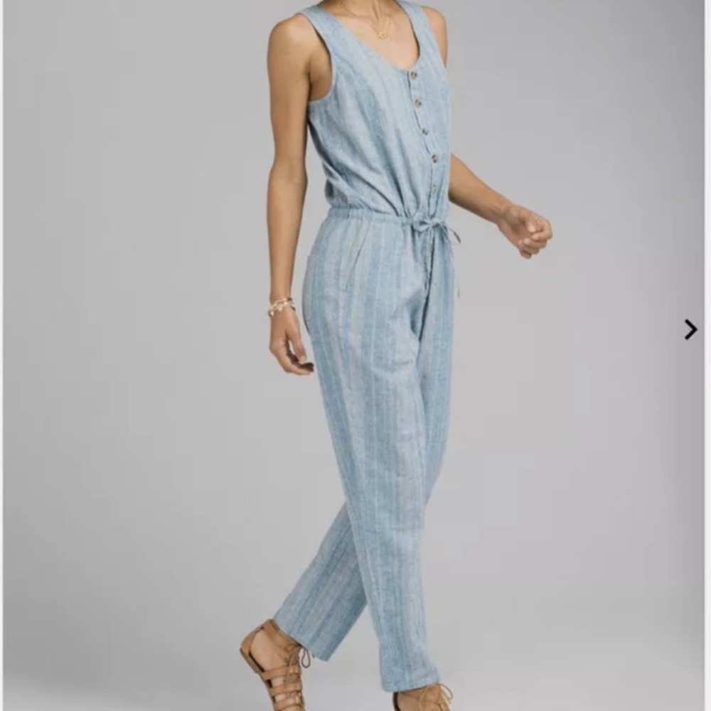 prAna Wayferers Striped Sleeveless Tie Waist Jumpsuit Size Small